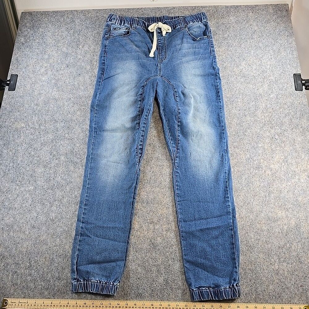 REVOL Athletic Denim Joggers Men's Size XL Drop Crotch Medium Wash Blue Stretch